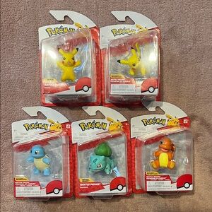 Pokémon Battle Figure Set Of 5 - 2 Pikachu , Squirtle , Bulbasur , Charmander